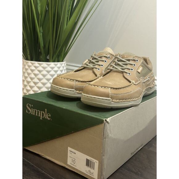 SIMPLE Men's FATHOM Tan Leather/Canvas Boat Shoes 10 M NIB - Picture 8 of 16
